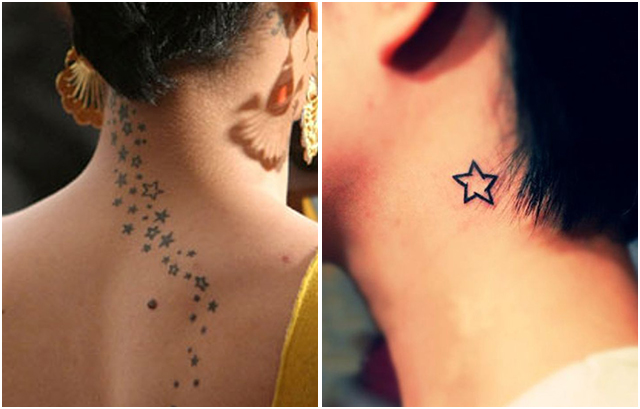 tiny star tattoo ideas on nape/neck