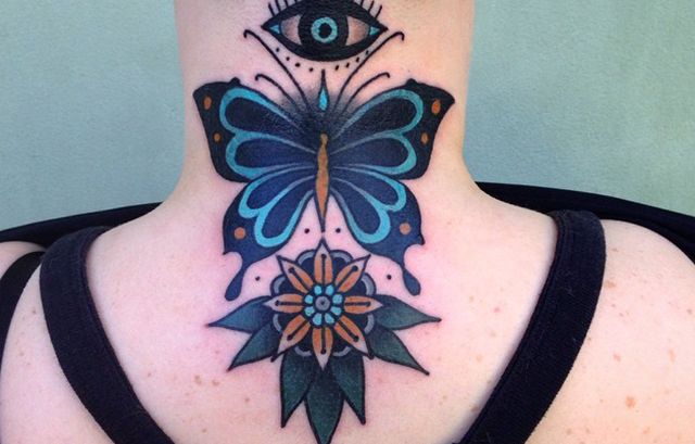 Butterfly tattoo on nape