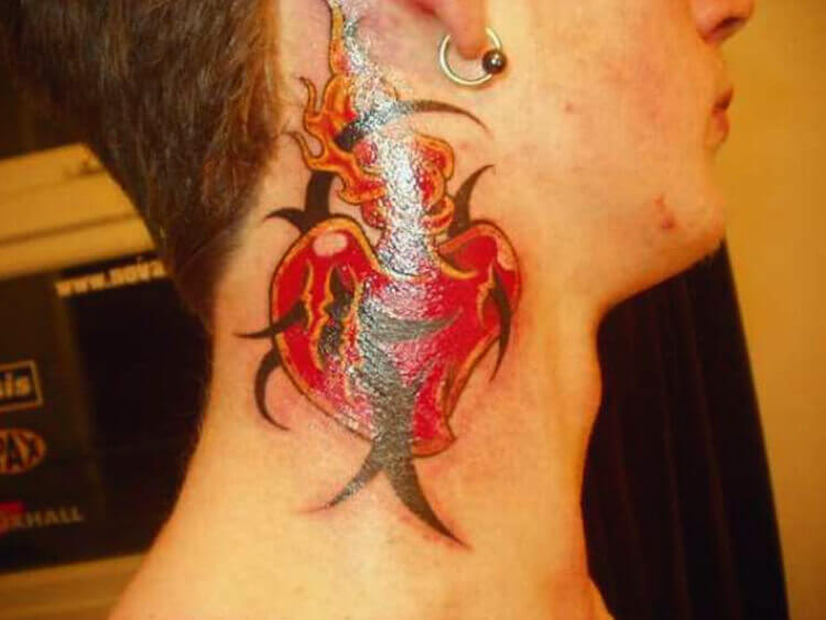 Fiery Heart ink on neck