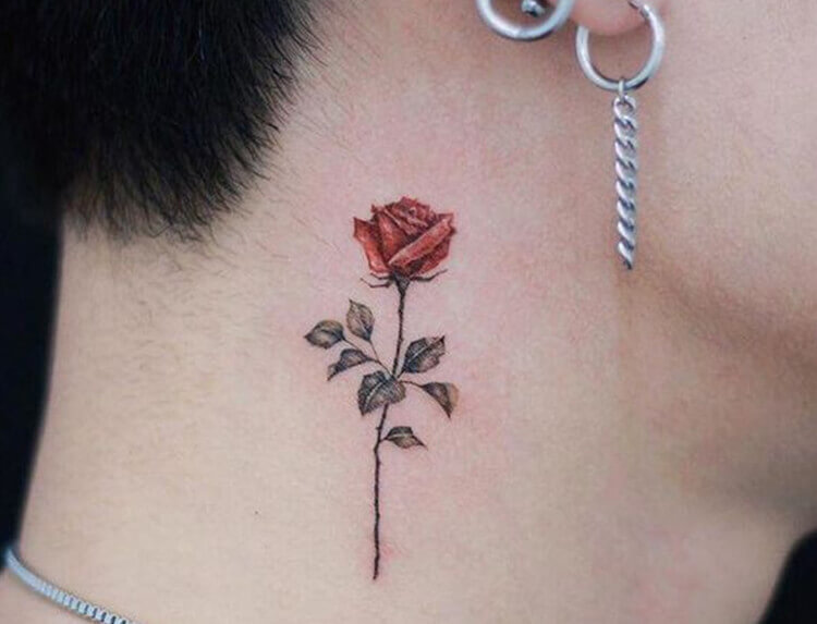 Red Rose with Leave on Nape