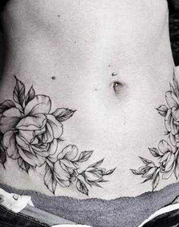 Floral Tattoo on Tummy
