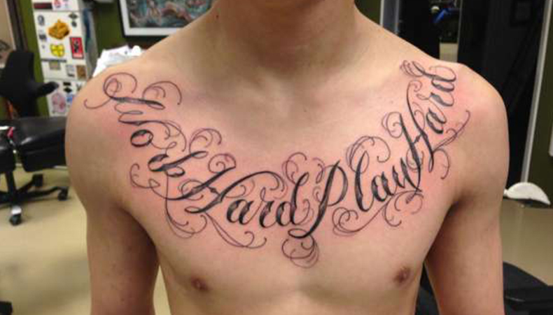 WORK HARD PLAY HARD TATTOO ambigram tattoo on your forearm