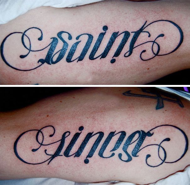 Saint Sinner Ambigram Tattoo