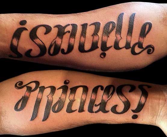 Isabelle Princess ambigram forearm tattoo