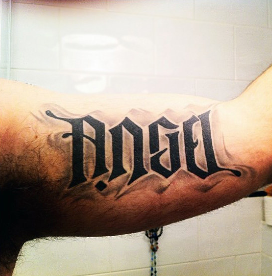 Bicep mens ambigram tattoo design
