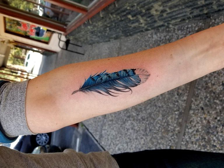 Blue Jay feather Tattoo