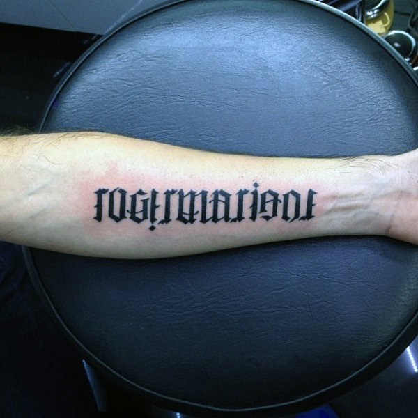 Cool forearm wrist ambigram tattoos for males