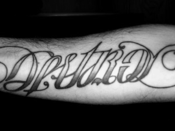Creative lettering ambigram word tattoo for men on arm