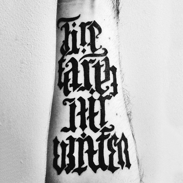 Fire farther water air ambigram mens tattoos on wrist