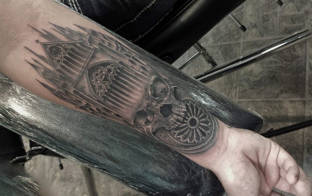Gothic architecture style tattoo