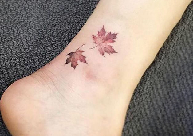 Leaf tattoo on girl Ankle