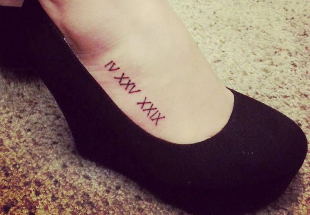 Number tattoo in Romans on ankle