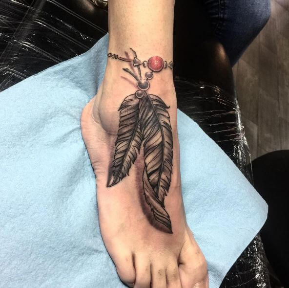 Pheasant feather on your ankle