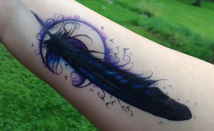 Raven feather tattoo