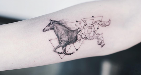 watercolor style custom native american war horse by Haylo TattooNOW