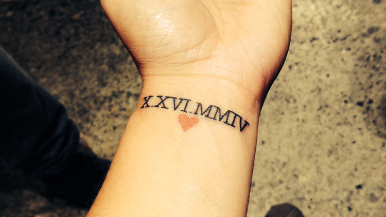miniature roman number tattoo on inside of your wrist