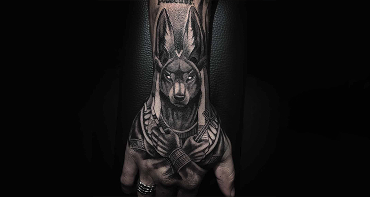 Anubis – The Egyptian God of the dead hand tattoo