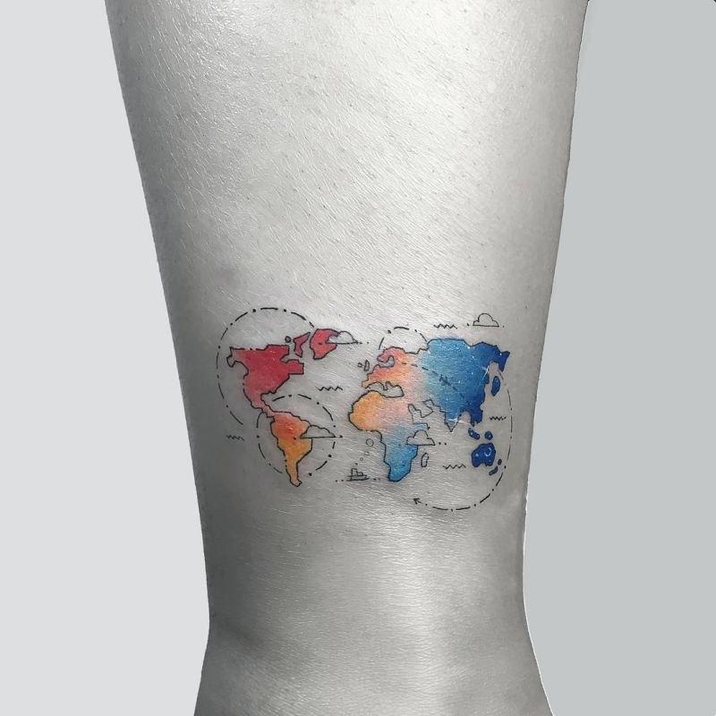 Colorfull world map tatto