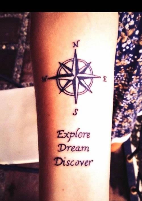 Explore Dream Discover %E2%80%93 Compass Travel Tattoo on Forearm 54