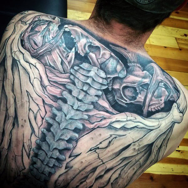 Incredible bone spine tattoos for guys on back