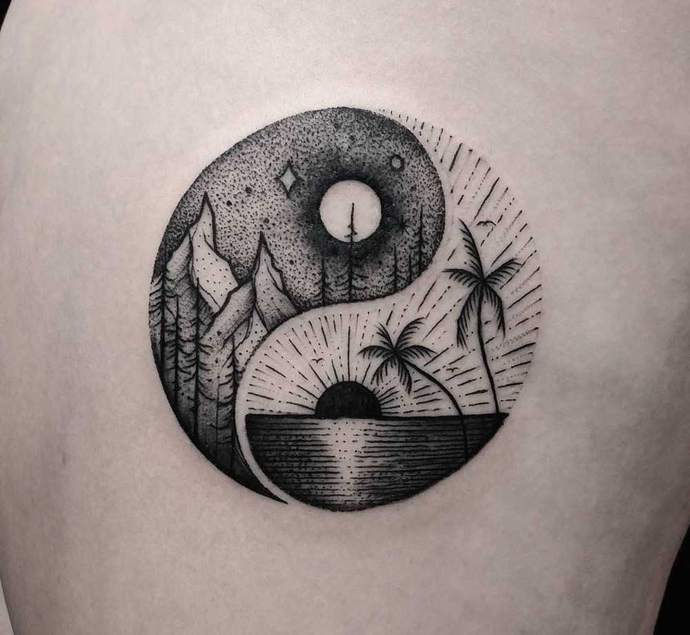 Mountains Beach in Yin Yang Travel Tattoo 23