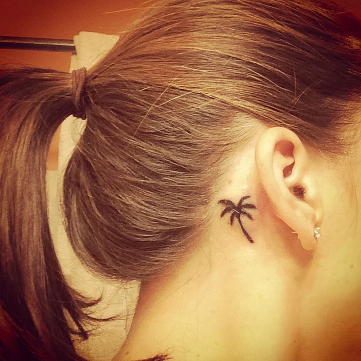Tiny Palm Tattoo Behind Ear