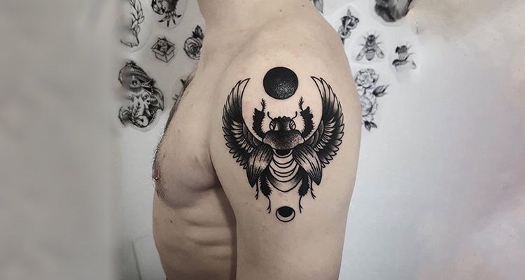 Scarab with Sun sholduer tattoo