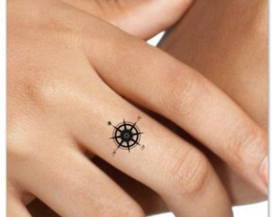 Tiny Compass and Maps Travel tattoo on Finger