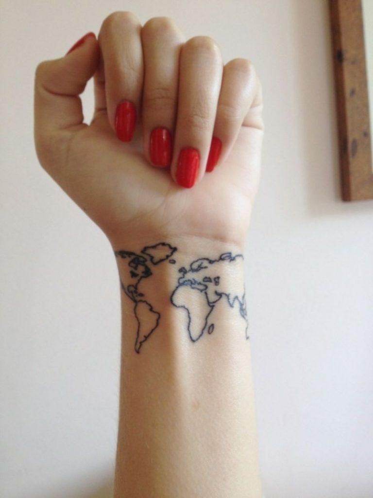 World Map Tattoo Designs on Wrist