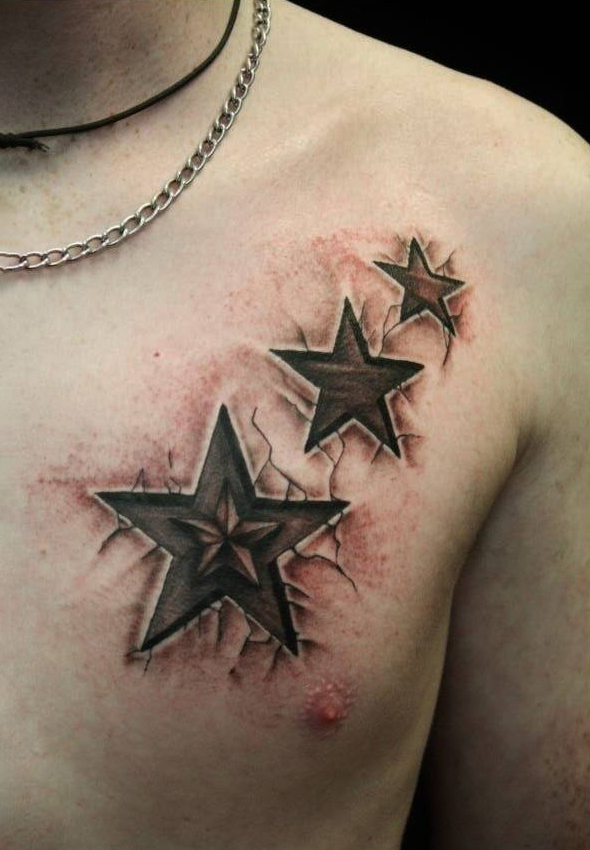 3D Star Tattoo on chest