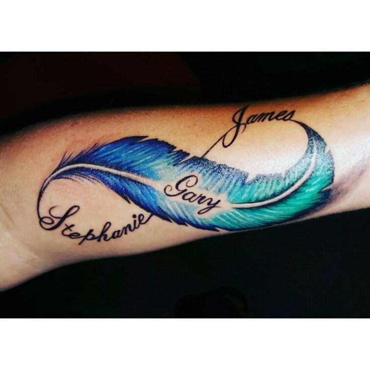 Name tattoo with a feathers