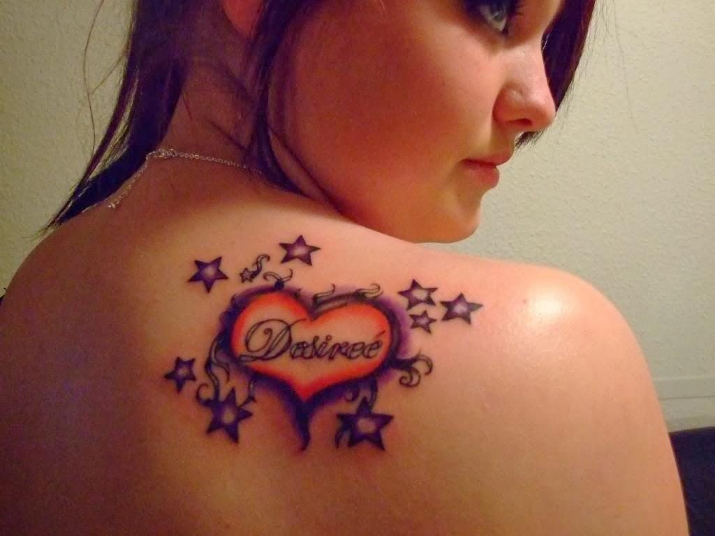 Name tattoos designs with heart and stars