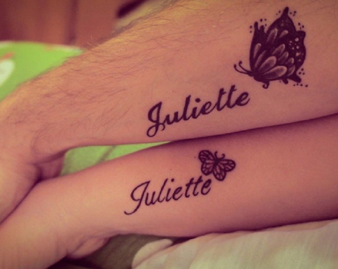 Name tattoos with butterfly for girls