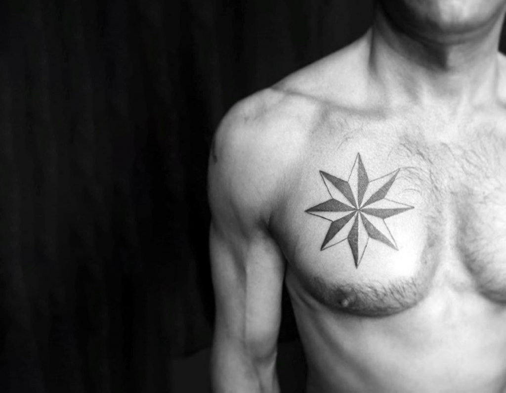 Nautical Star Tattoo on men Chest