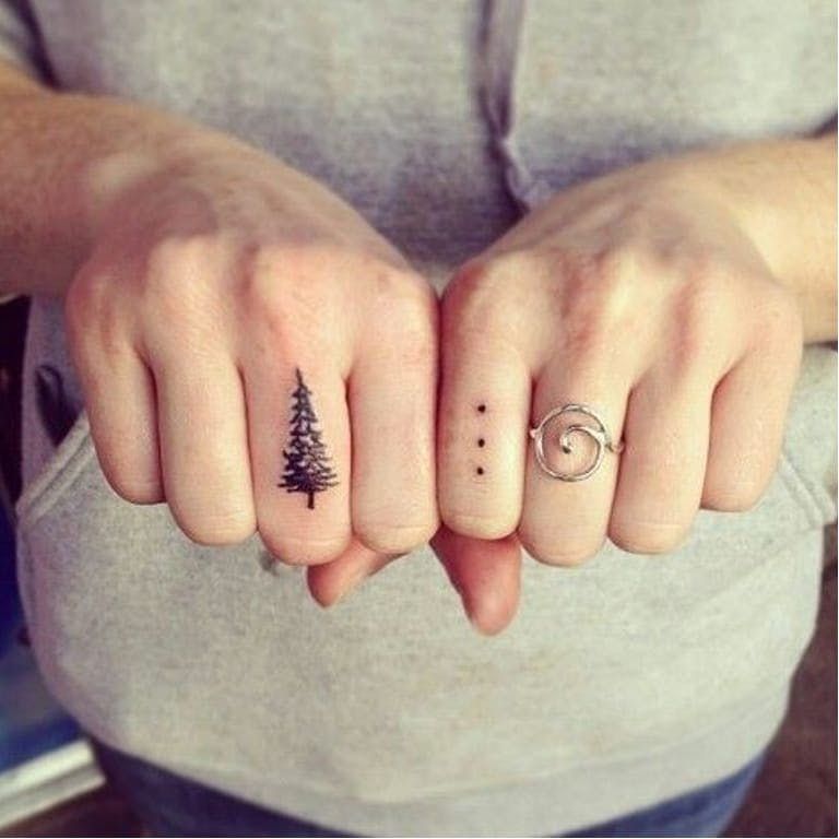 pine tree finger tattoos idea