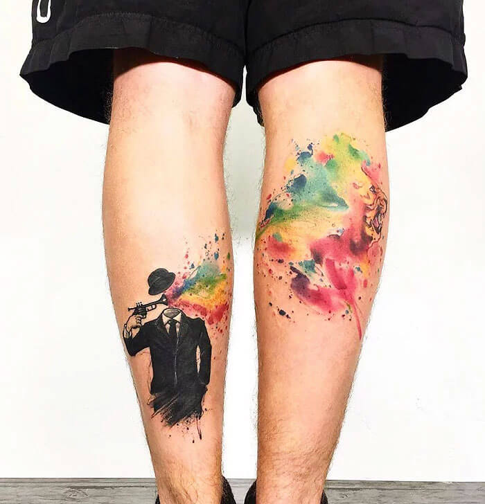 Colored Tattoos on leg 