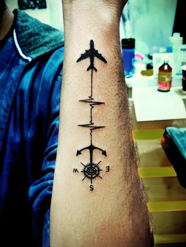 Compass with Airplane Black Tattoo ideas in 2020