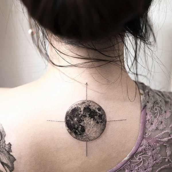 Realistic Moon Tatto ink on back