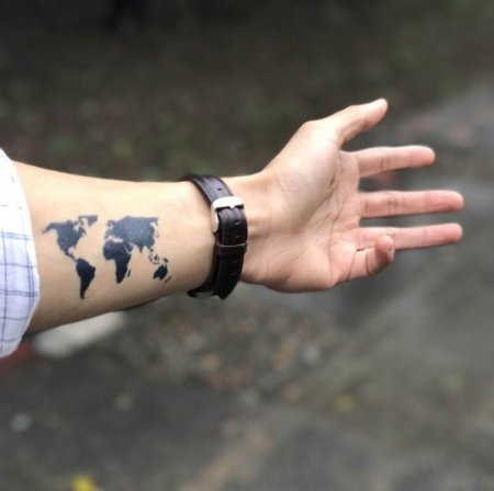 World Map Tattoo on wrist