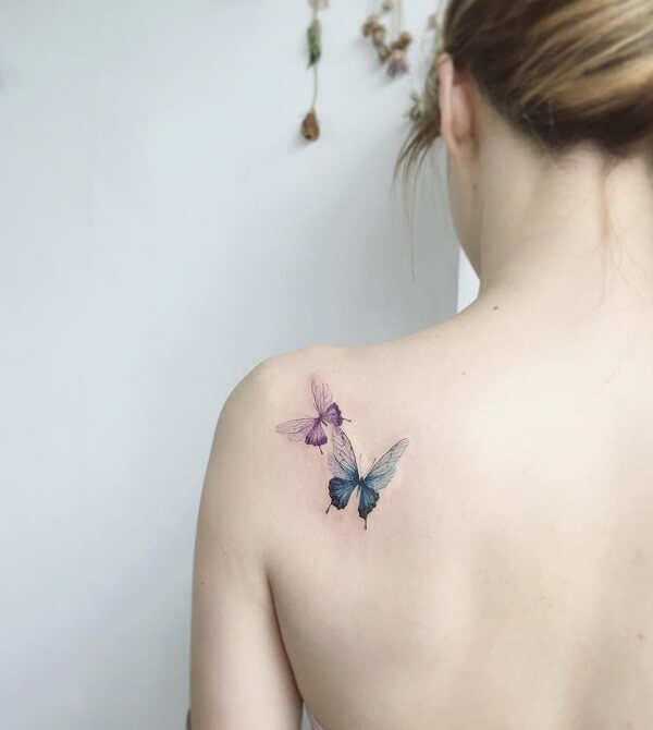 butterfly girl shoulder tattoo