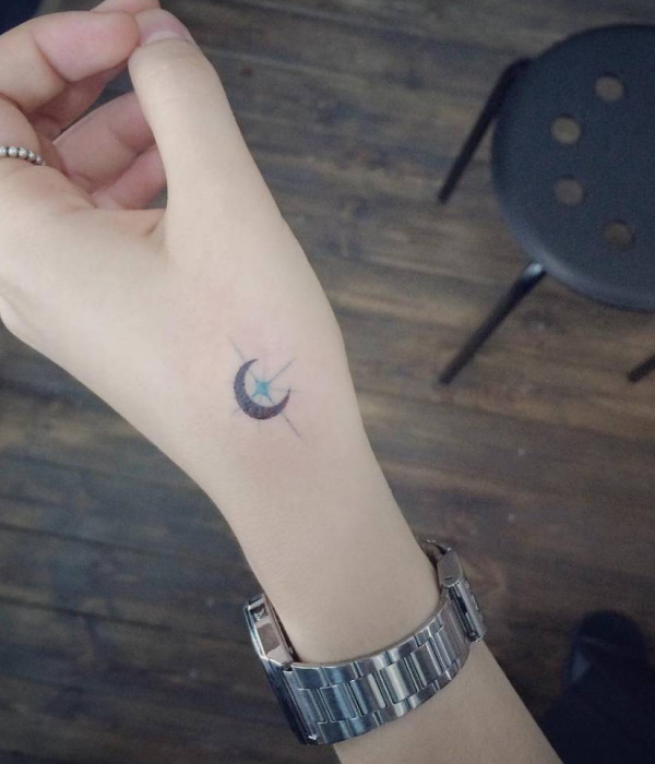 A Crescent Moon Tattoo ideas - Simple Hand Tattoo Ideas For Girls
