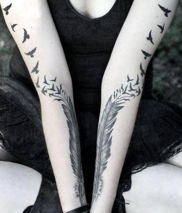 A Feather With Birds Hand Tattoo ideas - Simple Hand Tattoo Ideas For Girls