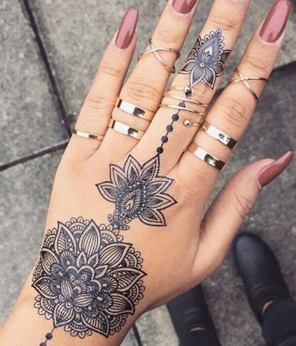 A Geometrical Pattern Hand Tattoo ideas - Simple Hand Tattoo Ideas For Girls