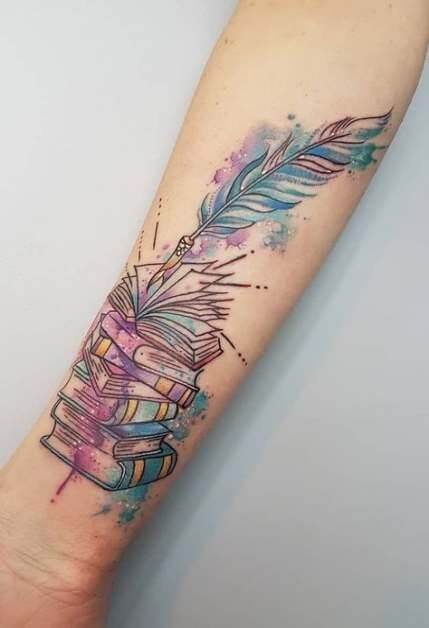 Color book tattoo on hand