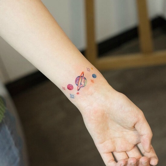 Colorful tattoo on wrist