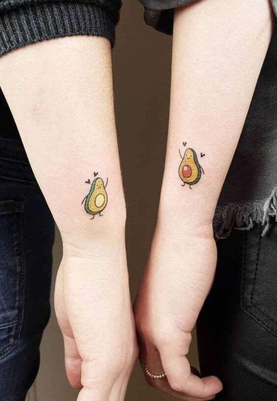 Simple tattoo for couples avocado