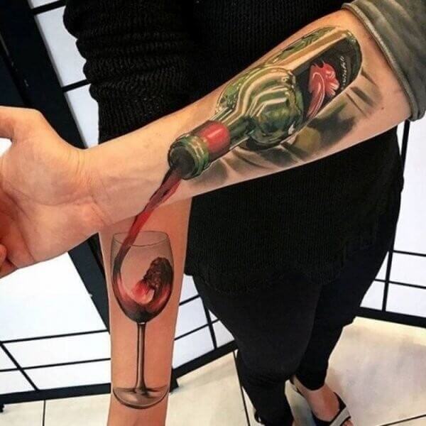 Wine Bottle with Glass Tattoo