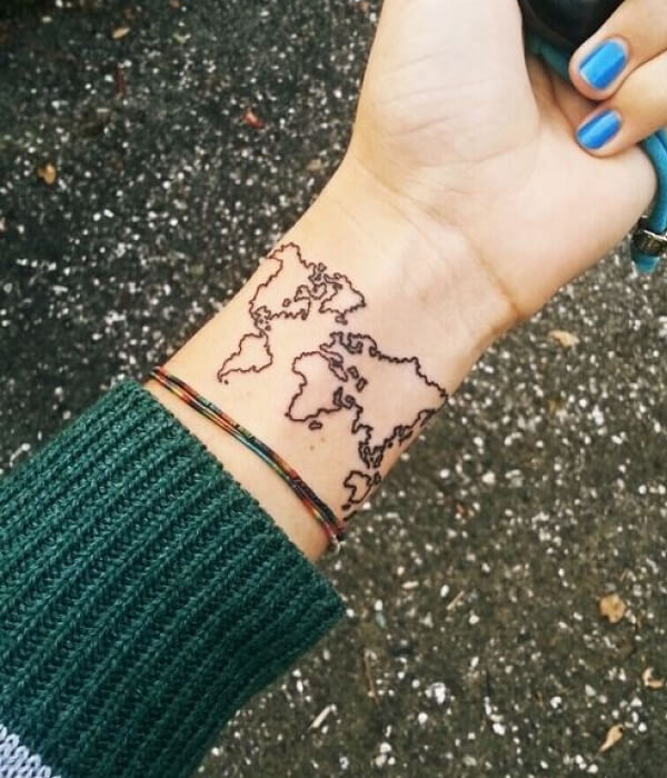World Map Hand Tattoo