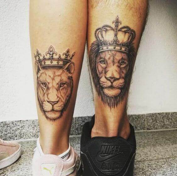 lion and lioness tattoo couple ideas 2