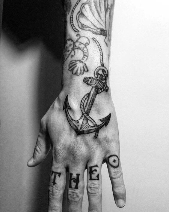 Anchor tattoo on hand for Men